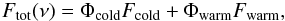 \begin{eqnarray} \label{eq:LSED-model} F_{\rm tot}(\nu) = \Phi_{\rm cold}F_{\rm cold} + \Phi_{\rm warm}F_{\rm warm} , \end{eqnarray}