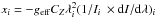 \hbox{$x_i = -g_\mathrm{eff} \cz \lambda^2_i (1/I_i\ \times \mathrm{d}I/\mathrm{d}\lambda)_i$}