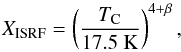 \begin{equation} \label{eq:Tdust_to_chi} X_{\rm ISRF} = \left(\frac{T_{\rm C}}{17.5~ {\rm K}}\right)^{4+\beta}, \end{equation}