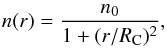 \appendix \setcounter{section}{1} \begin{eqnarray} n(r) = \frac{n_0}{1+(r/R_{\rm C})^2}, \end{eqnarray}