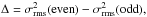\hbox{$\Delta=\sigma_{\mathrm{rms}}^{2}(\mathrm{even})-\sigma_{\mathrm{rms}}^{2}(\mathrm{odd}),$}