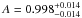 \hbox{$A=0.998_{-0.014}^{+0.014}$}