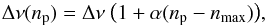 \begin{eqnarray} \label{eqt-def-dnu2eordre} \Dnup = \Dnu \ \bigl( 1 + \alpha (\np-\nmax) \bigr), \end{eqnarray}