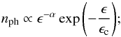 \begin{equation} n_{\rm ph} \propto \epsilon^{-\alpha} \exp{\left(-\frac{\epsilon}{\epsilon_{\rm c}}\right)}; \label{eq:corona_spectrum} \end{equation}