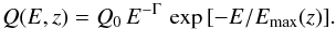 \begin{equation} Q(E,z) = Q_0\, E^{-\Gamma}\, \exp{\left[-E/E_{\rm{max}}(z)\right]}. \end{equation}