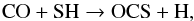 Mathematical equation: \begin{equation} \label{eq8} {\rm CO + SH \rightarrow OCS + H,} \end{equation}