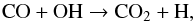 Mathematical equation: \begin{equation} \label{eq11} {\rm CO + OH \rightarrow CO_2 + H, } \end{equation}