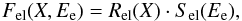 Mathematical equation: \begin{eqnarray} F_{\rm el}(X,E_{\rm e}) = R_{\rm el}(X) \cdot S_{\rm el}(E_{\rm e}) \label{eqn:Fel}, \end{eqnarray}