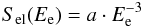 Mathematical equation: \begin{eqnarray} S_{\rm el}(E_{\rm e}) = a \cdot E_{\rm e}^{-3} \label{eqn:Sa} \end{eqnarray}