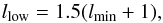Mathematical equation: \begin{equation} l_{\rm low} = 1.5 (l_{\rm min}+1), \label{eq:llow-lmin} \end{equation}