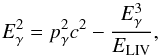 Mathematical equation: \begin{equation} E_{\gamma}^2=p_{\gamma}^2c^2 - \frac{E_{\gamma}^3}{E_{\rm LIV}} \label{dispersion} , \end{equation}