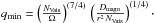 Mathematical equation: \hbox{$q_\text{min}=\left(\frac{N_\text{Vais}}{\Omega}\right)^{(7/4)}\,\left(\frac{D_\text{magn} }{r^2\,N_\text{Vais}}\right)^{(1/4)}\cdot$}