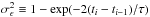 Mathematical equation: \hbox{$\sigma^2_\epsilon \equiv 1- \exp(-2(t_i - t_{i-1})/\tau)$}
