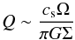 Mathematical equation: \begin{equation} Q\sim\frac{c_{\rm s}\Omega}{\pi G \Sigma}\label{Toomre} \end{equation}