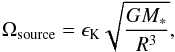 Mathematical equation: \begin{equation} \Omega_{\rm source}= \epsilon_{\rm K} \sqrt{\frac{GM_*}{R^3}}, \end{equation}