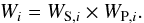 Mathematical equation: \begin{equation} W_i = W_{{\rm S,}i} \times W_{{\rm P,}i}. \label{eq:weights} \end{equation}