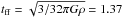 Mathematical equation: \hbox{$t_{\rm ff} = \sqrt{3/32 \pi G \rho} = 1.37$}