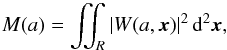Mathematical equation: \begin{equation} M(a) = \iint_R |W(a,\vec x)|^2 \,\dd^2 \vec x , \label{w_spec_1} \end{equation}