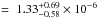 Mathematical equation: \hbox{$=~1.33_{-0.58}^{+0.69}\times10^{-6}$}