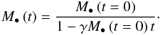 Mathematical equation: \begin{eqnarray} \label{Bondi_runaway_formula} \mbh\left(t \right)=\frac{\mbh\left(t=0 \right)}{1-\gamma \mbh\left(t=0 \right)t}\cdot \end{eqnarray}