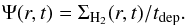 Mathematical equation: \begin{eqnarray} \Psi(r,t)=\Sigma_{\rm{H_2}}(r,t)/t_{\rm dep}. \label{eq:h2sfr} \end{eqnarray}