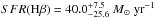 Mathematical equation: \hbox{${SFR(\hb)}=40.0^{+7.5}_{-25.6}~\msunyr$}