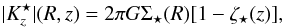 Mathematical equation: \begin{equation} |K_z^{\star}|(R,z)=2\pi G\Sigma_{\star}(R)[1-\zeta_{\star}(z)] , \end{equation}