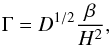 Mathematical equation: \begin{equation} \Gamma = D^{1/2} \frac{\beta}{ H^{2}} , \label{eq12} \end{equation}