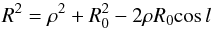 Mathematical equation: % subequation 1596 0 \begin{equation} R^2 = \rho^2+R_0^2-2\rho R_0\col \end{equation}
