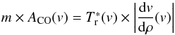 Mathematical equation: \begin{equation} {m} \times \ACO(v) = \Tstar (v) \times \abs{\frac{{\rm d}v}{\rm d\rho}(v)} \end{equation}