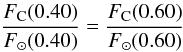 Mathematical equation: $$ \frac{F_{\rm C}(0.40)}{F_{\odot}(0.40)} = \frac{F_{\rm C}(0.60)}{F_{\odot}(0.60)} $$
