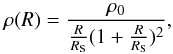 \begin{equation} \rho(R)=\frac{\rho_0}{\frac{R}{R_{\rm S}}(1+\frac{R}{R_{\rm S}})^2}, \end{equation}
