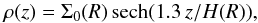 \begin{equation} \rho (z) = \Sigma_0 (R)\, {\rm sech} (1.3\,z/H(R)) , \label{eq:height} \end{equation}