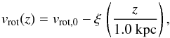 \begin{equation} v_{\rm rot} (z) = v_{\rm rot,0} - \xi \, \left(\frac{z}{1.0\ {\rm kpc}}\right) , \end{equation}