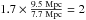 \hbox{$1.7 \times \frac{9.5~{\rm Mpc}}{7.7~{\rm Mpc}}=2$}