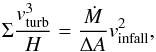 \begin{equation} \Sigma \frac{v_{\rm turb}^3}{H}=\frac{\dot{M}}{\Delta A} v_{\rm infall}^2 , \end{equation}