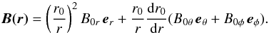 \appendix \setcounter{section}{1} \begin{eqnarray} \label{model7} \vec{B(\vec{r})} = \left(\frac{r_{0}}{r}\right)^{2}B_{0r}\,\vec{e}_{r}+\frac{r_{0}}{r}\frac{{\rm d}r_{0}}{{\rm d}r} (B_{0\theta}\,\vec{e}_{\theta} + B_{0\phi}\,\vec{e}_{\phi}). \end{eqnarray}
