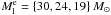 \hbox{$M^\mathrm{e}_\mathrm{l} = \{30, 24, 19\}~M_\odot$}