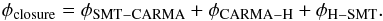 \begin{equation} \phi_{\rm closure}=\phi_{\mathrm{SMT-CARMA}}+\phi_{\mathrm{CARMA-H}}+\phi_{\mathrm{H-SMT}}. \end{equation}