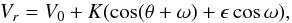 \appendix \setcounter{section}{1} \begin{equation} \label{eqvrad} V_r = V_0 + K (\cos(\theta + \omega) + \epsilon \cos \omega), \end{equation}