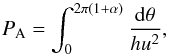 \appendix \setcounter{section}{1} \begin{equation} \label{eq_peri} P_{\rm A} = \int_{0}^{2 \pi (1+\alpha)} \frac {{\rm d} \theta}{h u^2}, \end{equation}