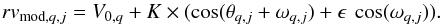 \begin{equation} \label{eqmod} rv_{{\rm mod},q,j} = V_{0,q} + K \times (\cos(\theta_{q,j} + \omega_{q,j}) + \epsilon \ \cos(\omega_{q,j})). \end{equation}