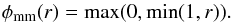 \begin{equation} \label{eq:sl_minmod} \phi_\mathrm{mm}(r) = \max(0,\min(1,r)). \end{equation}