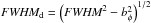 \hbox{$\textit{FWHM}_{\rm d} = \left( \textit{FWHM}^{2}-b_{\phi}^{2} \right)^{1/2}$}