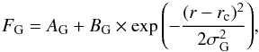 \appendix \setcounter{section}{1} \begin{equation} \label{eq2} F_\mathrm{G} = A_\mathrm{G} + B_\mathrm{G} \times \exp{\left(-\frac{(r-r_\mathrm{c})^2}{2\sigma_\mathrm{G}^2}\right)}, \end{equation}