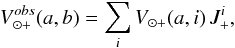 \begin{equation} V_{\odot +}^{obs}(a,b) = \sum_i{V_{\odot +}(a,i)\,J_{+}^i}, \label{calEq2} \end{equation}