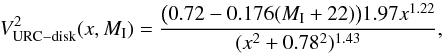 \appendix \setcounter{section}{4} \begin{equation} \label{urc_disk} V^{2}_{\rm URC-disk}(x,M_{\rm I})=\frac{\big(0.72-0.176(M_{\rm I}+22)\big)1.97x^{1.22}}{(x^{2}+0.78^{2})^{1.43}}, \end{equation}