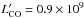 \hbox{$L'_\mathrm{CO}= 0.9 \times 10^9 $}