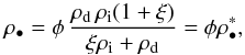 \begin{eqnarray} \rho_\bullet=\phi\,\frac{\rho_\mathrm{d}\,\rho_\mathrm{i}(1+\xi)}{\xi\rho_\mathrm{i}+\rho_\mathrm{d}}=\phi\rho_\bullet^*, \label{eq:mixedpebbledensity} \end{eqnarray}