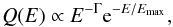 \begin{equation} Q(E) \propto E^{-\Gamma} {\rm e}^{-E/E_{\max}}, \end{equation}